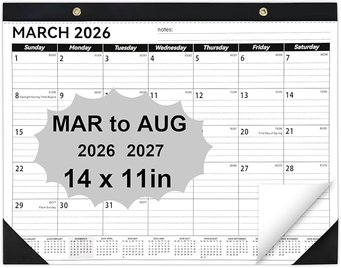 Desk Calendar 2026-2027, 14" X 11" Desktop Calendar 2026-2027, 18 Months Calander Runs from Mar. 2026 to Aug. 2027, Academic Monthly Planner for Home School Office (White and Black)