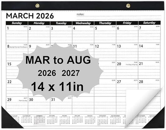 Desk Calendar 2026-2027, 14" X 11" Desktop Calendar 2026-2027, 18 Months Calander Runs from Mar. 2026 to Aug. 2027, Academic Monthly Planner for Home School Office (White and Black)