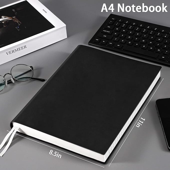 Notebook Journal, Dotted Journal, 8.5" x 11", 400 Pages Dot Grid Notebook, No Bleed Thick Paper, Leather Journal for Bullet Journaling, Work, School, Notes, 125pcs Sticky Tabs, Inner Pocket, Brown