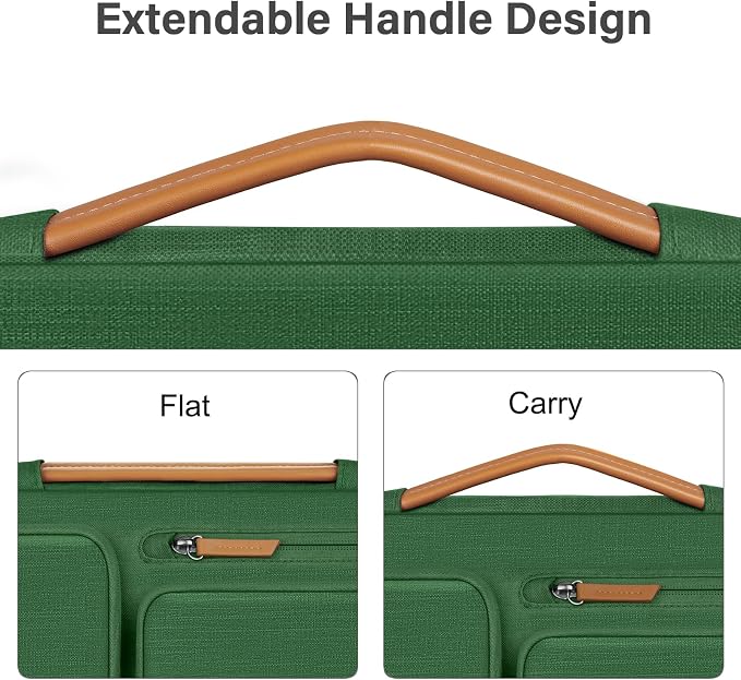 MOSISO 360 Protective Laptop Case 14 inch, 14 inch Laptop Sleeve Compatible with HP Lenovo Dell ASUS Acer, HP, Dell Latitude, Lenovo, Side Open Carrying Case with 4 Zipper Pockets&Handle, Jungle Green