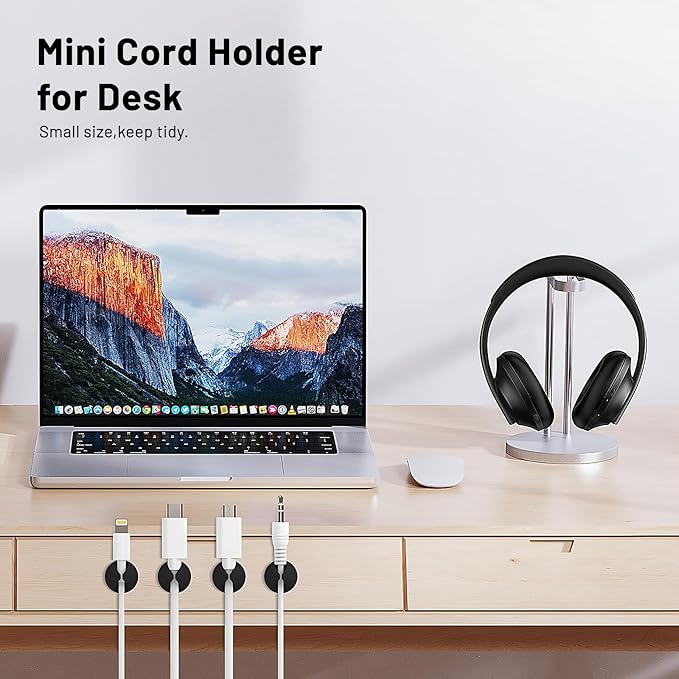 18 Pack Mini Cable Clips, Adhesive Cord Holder for Desk, Black | Space Saving Compact Design, Removable, Leave No Trace, Cable Management for Car Cubicle Nightstand, Home Office Essentials