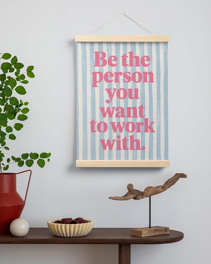FGFK Inspirational Pink and Blue Office Wall Art Poster Hanger Frame, Be the Person You Want to Work with Motivational Teamwork Canvas Prints Framed Wall Decor for Office Workplace, 12x16 Inch