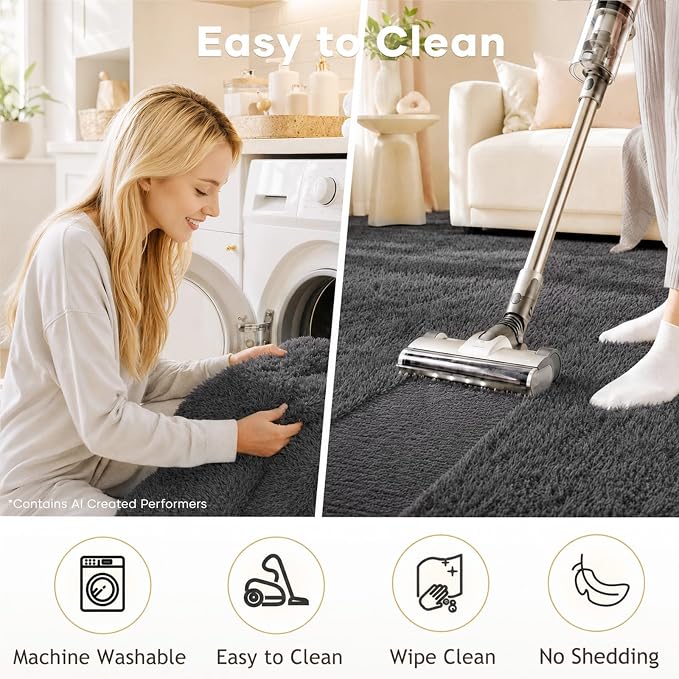 Ophanie Runner Rug for Hallway, 2x5 Upgrade Non-Slip Fluffy Soft Bedside Rugs, Bedroom Living Room Grey Shaggy Gray Carpet for Kids Girls Boys Dorm Nursery Home Decor Aesthetic