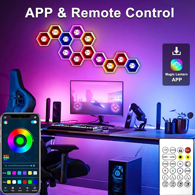 10 Pack Hexagon Lights Wall RGBW Panel - Hexagonal Led Lights Room Decor Wall Lights，with Smart APP Music Sync Honeycomb Shape Panels Hexagon for Gaming Lights Bedroom Children Decor