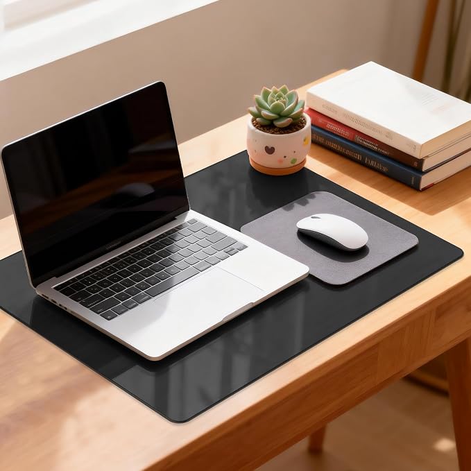VASUHOME 24" x 18" Black Tempered Glass Desk Mat - Multi-Functional Desk Pad for Keyboard and Monitor Protection, Dry Erase Surface, Ideal Table Top Protector for Home & Office