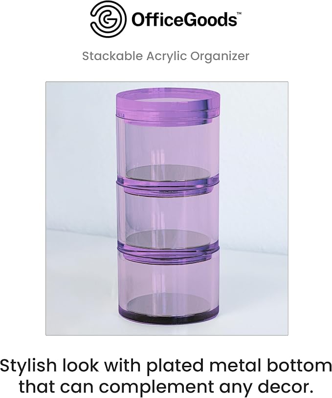 3-Tier Stackable Acrylic Holder, Purple with Silver Base | Stylish desk organizer and storage for office or home, Transparent round design, Functional and elegant desk accessories