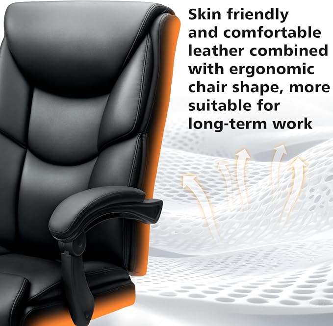 WAILOR 400lbs Office Chair with Foot Rest, Reclining Big and Tall Office Chair with Lumbar Support Spring Cushion, High Back PU Leather Computer Chair,Comfy Desk Chair for Home Office