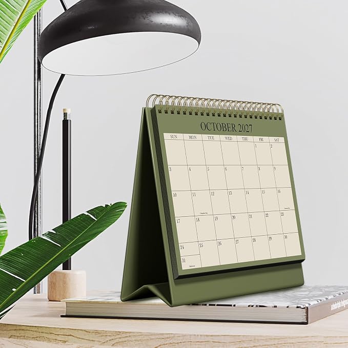 Desk Calendar 2026-2027 - Runs July 2026 until December 2027 - Beautiful Small Flip Desktop Calendar for Easy Organizing, 6" x 8", Green