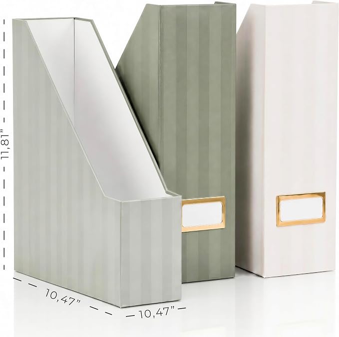 Beautiful Magazine Holder Set of 3 - Sturdy File Holder to Organize Your Desk or Shelves - The Perfect Office & Work Storage to Effortlessly Arrange Your Paperwork, Files, Magazines, Books or Binders