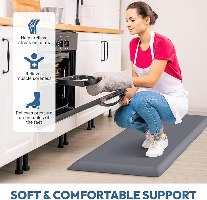 4/5 Inch Thick Kitchen Mat - Cushioned Anti Fatigue Mats for Kitchen Floor - Easy to Clean, Waterproof, Non-Slip Kitchen Rug for Sink, Office, Kitchen (17''x24'' Grey)