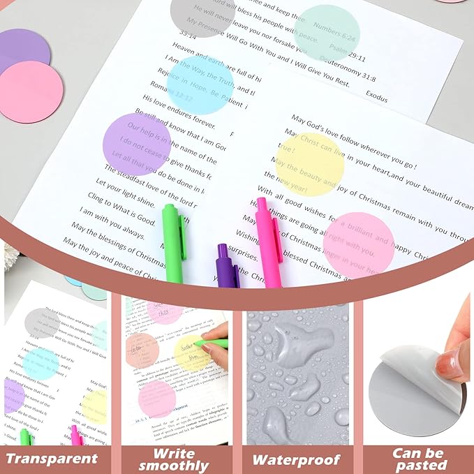 500 Sheets Transparent Sticky Notes Back to School Translucent Clear Sticky Notes Pastel Round Transparent Tabs See Through Memo Pads for Bible Office School Supplies