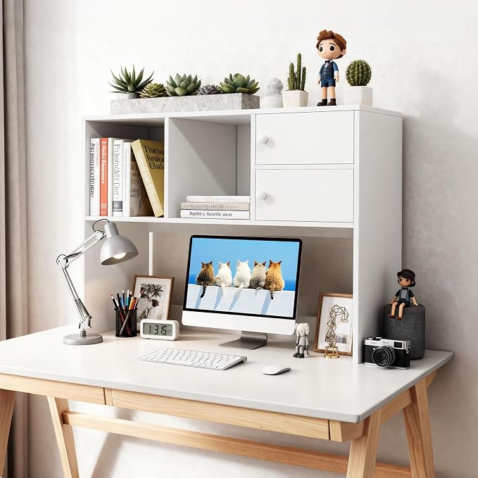 YGYQZ Desk Hutch with 4 Shelves for Computer Desk, White | 4 Storage Shelves, Spacious Desk Organization, Stable Construction, Space-Saving Design, Ideal for Office, Study & Dorm