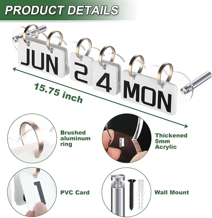Homakover Wall Mount Acrylic Calendar, Perpetual Calendar 2024 Daily Display Calendar, Reusable Yearly Wall Standing Calendar with Wall Hook for Home Office Decor Desk Accessories (Clear-A Shape)