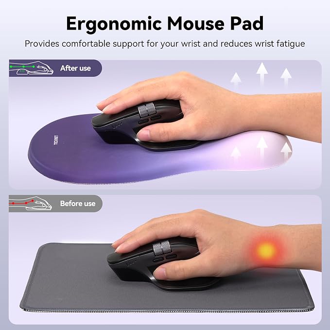 TECKNET Ergonomic Mouse Pad with Wrist Rest, Memory Foam Mousepad with Wrist Support, Smooth Surface, Middle Concave & Non-Slip Base for Laptop/PC, Pain Relief for Home Office Gaming, Gradient Blue