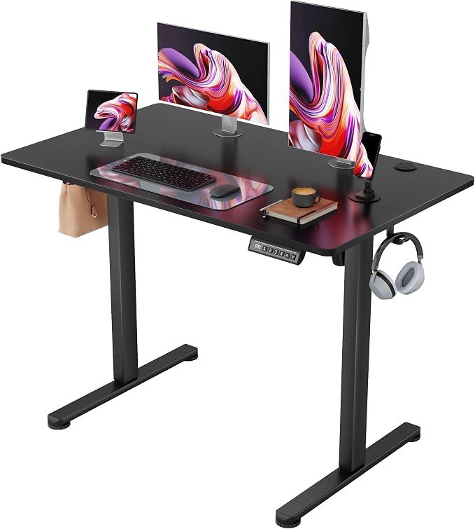 Furmax Electric Standing Desk, 40 x 24 Inches Sit Stand up Desk, Sit Stand Height Adjustable Home Office Desk with 4 Height Position Memory (Black, 40)
