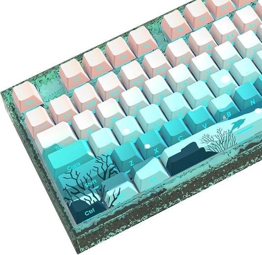 JSJT Side-Printed Keycaps,Shine Through Key caps PBT Doubleshot Custom Keycap Set 126 Keys Cherry Profile Deep Sea Theme Keycap for Cherry Mx Switch Mechanical Keyboard