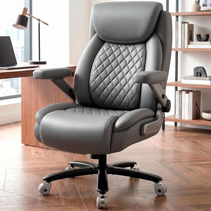 650LBS Big and Tall Office Chair with 5D Flip Arms and Thick Pocket Spring Cushion,Extra Wide Heavy Duty Office Chair&Adjustable Lumbar Support,Large High Back Computer Chair Dual Rubber Wheel (Grey1)