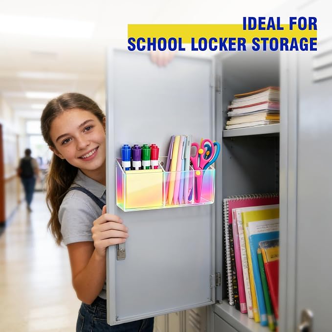 Magnetic Dry Erase Marker Holder for Whiteboard, Anti-slip Magnet Pen Holder for Fridge Refrigeator, Acrylic Pencil Holder for Classroom Teacher, Office Accessories, LockerOrganizer(Colorful)