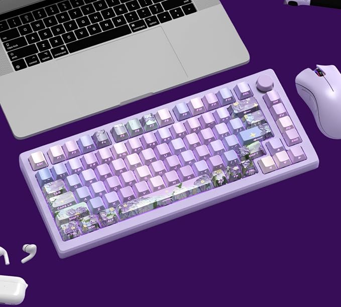 dagaladoo Double Shot PBT keycap Set,Purple Keyboard keycaps Shine Through,Side Print Custom keycap 60 75 100 Percent,dye-sub Cherry Profile keycaps for Machine Keyboard(Violet)