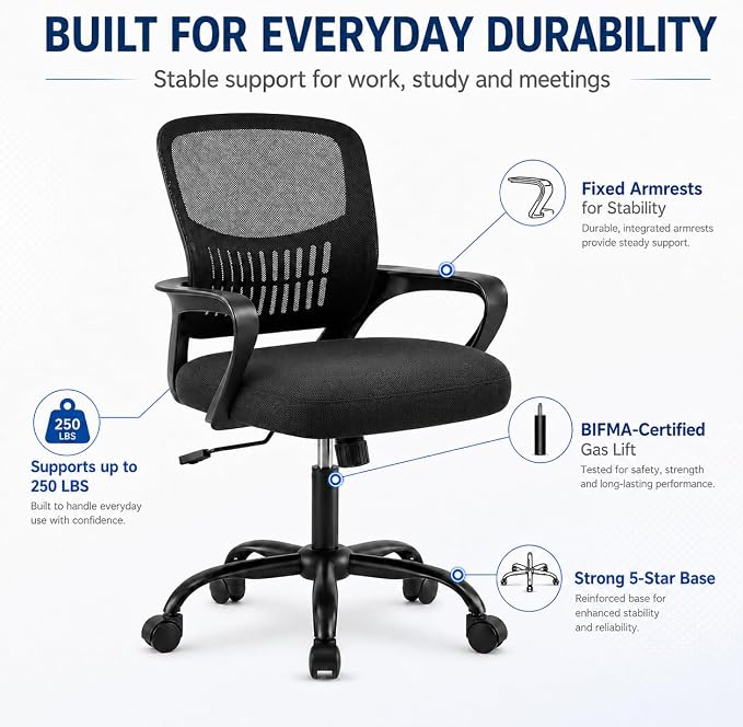 Ergonomic Office Chair, Home Office Desk Chair, Game Chair with Lumbar Support, Breathable Mesh Chairs, Swivel Desk Chairs for Computer, Home, Office, 360° Swivel (Blank)