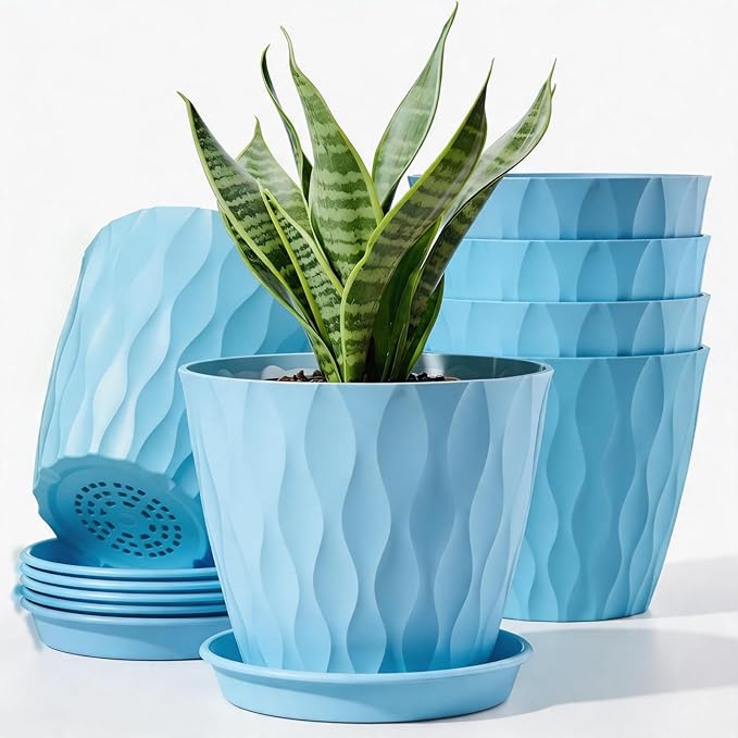6 Pack Plant Pots with Drainage Holes, 4 Inch Plastic Indoor Flower Pots, Succulent Pots for Orchids, Violets, Succulents, Herbs, and Other Small Plant, Blue