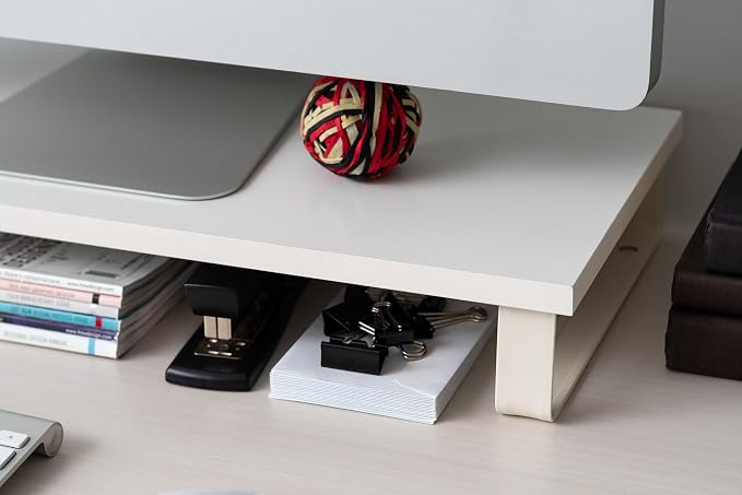 IRIS USA 1-Tier Monitor Stand with Metal Legs Desktop Organizer, White | Elevates monitors and laptops while organizing keyboards, office supplies, and desktop essentials