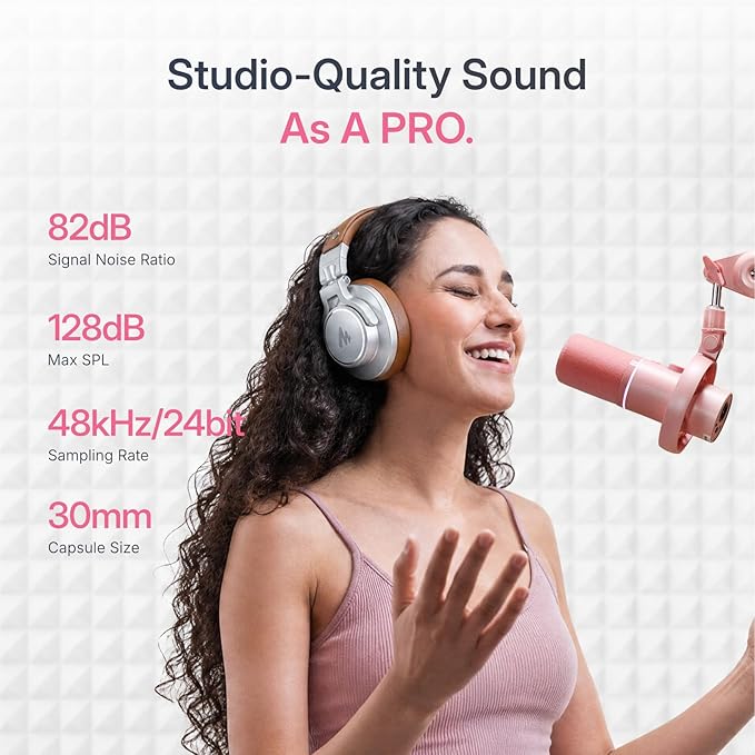 MAONO PD200W Hybrid Wireless Podcast Microphone for PC, XLR USB Dynamic Mic Kit with Boom Arm, Software, Noise Cancellation, for Vocal Recording, Streaming, Content Creation, Home Studio, Pink