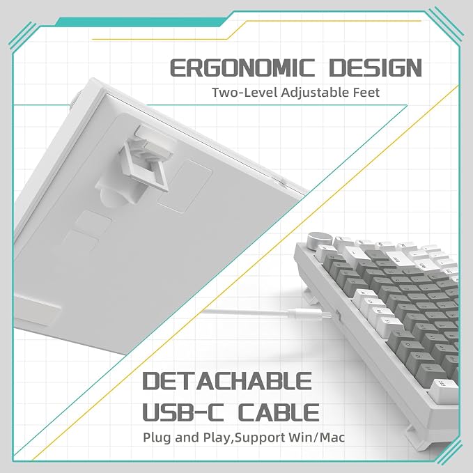 Attack Shark ajazz AK820 75% Mechanical Gaming Keyboard with Knob Hot Swappable Custom Gasket Mounted Keyboard USB-C Wired White LED Linear HP Red Switch for PC/Win/Mac