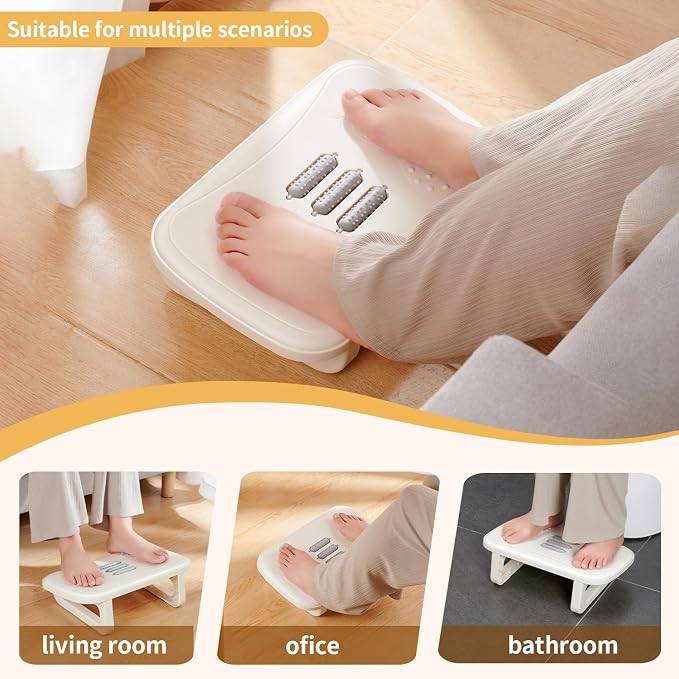 Ergonomic Foot Rest with Massage Rollers - Non-Slip Desk Foot Stool for Office/Home, Fixed-Angle Cushioned Support Improves Posture & Circulation, Under Desk Comfort for Long Sitting Sessions