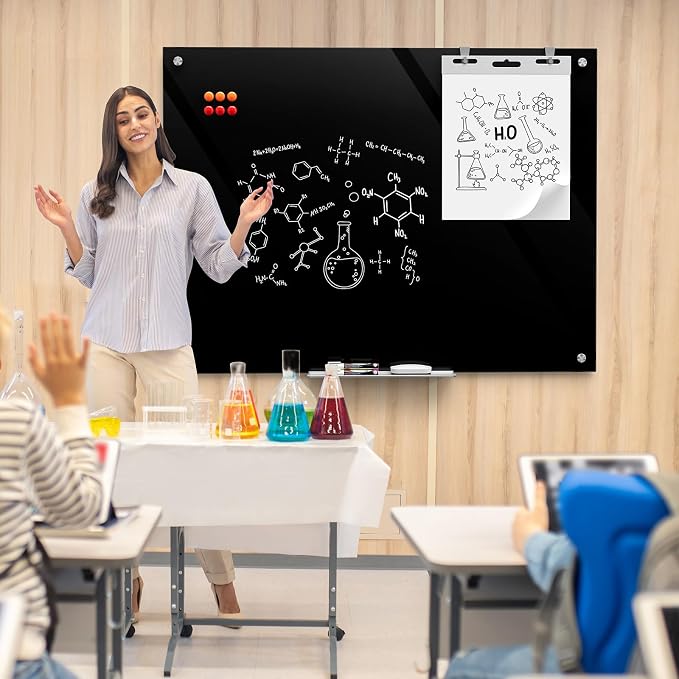 MaxGear 48" x 36" Glass Whiteboard Wall Mounted for Office Home Classroom | Magnetic Glass Dry Erase Board, Tempered Glass, Steel Backed, Non-Porous Surface, Frameless Design, Hardware Included
