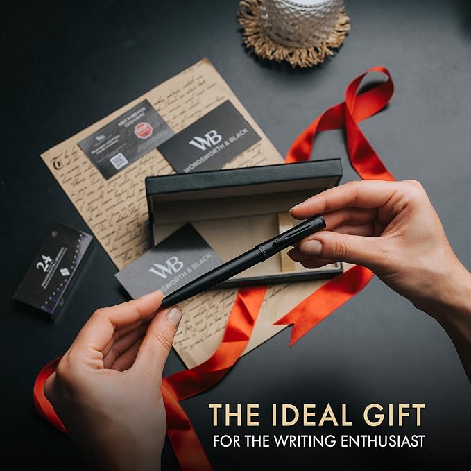 Wordsworth & Black Rollerball Pen [All Black], Includes Fountain Pen Set [All Black], Medium Nib, 24 Ink Cartridges, Refill Converter and Premium Gift Case