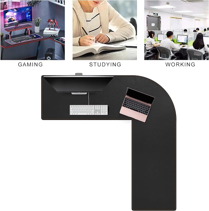 MAIDERN (55”+ 55”) x19.6” L Shaped Corner Desk Mat, Leather Desk Pad for Gaming Computer Office Home (Black)