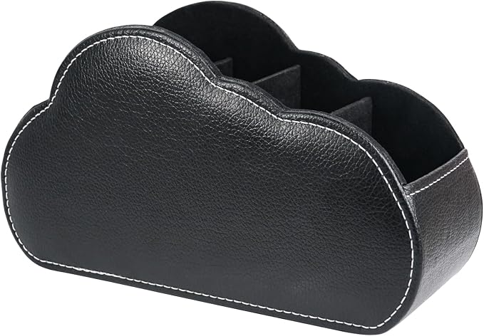 DreamsEden PU Leather Desk Organizer, Remote Control Holder Pen Pencil Cup Box Decorative Tabletop Storage Caddy for Home Office Accessories, 5 Slots