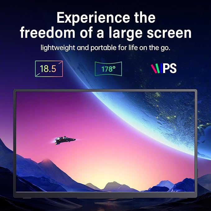 18.5 Inch Portable Monitor 100Hz FHD USB-C HDMI Travel Monitor Second Screen Display Extender with Built-in Kickstand, VESA & Speakers, Eye Care HDR Gaming Monitor for Laptop, PC, PS5, Xbox