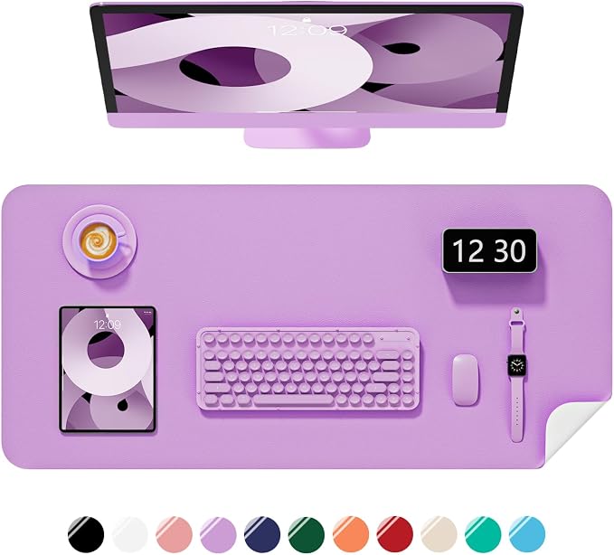Desk Pad, 35.5" x 17" PU Leather Non-Slip Desk Mat Large Mouse Pad for Desktop, Waterproof Laptop Computer Writing Mat for Office, Home, Work, Gaming, Purple