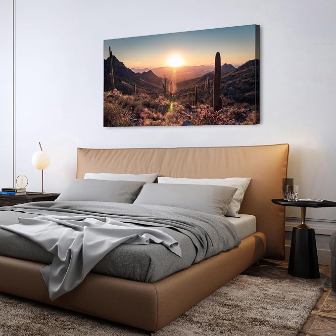 AIYISU Mountain Wall Art Sunset Cactus Wall Decor Arizona Sonoran Desert Canvas Pictures Saguaro Landscape Photography Prints Western Nature Artwork Living Room Bedroom Office Home Decoration 30 x 60