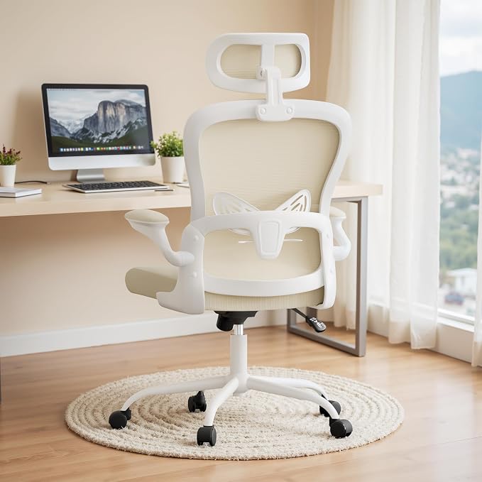 Furmax Ergonomic Office Chair Executive High Back Computer Desk Chair with 3D Adjustable Headrest, Adjustable Lumbar Support Armrests for Home Office (Light Beige)