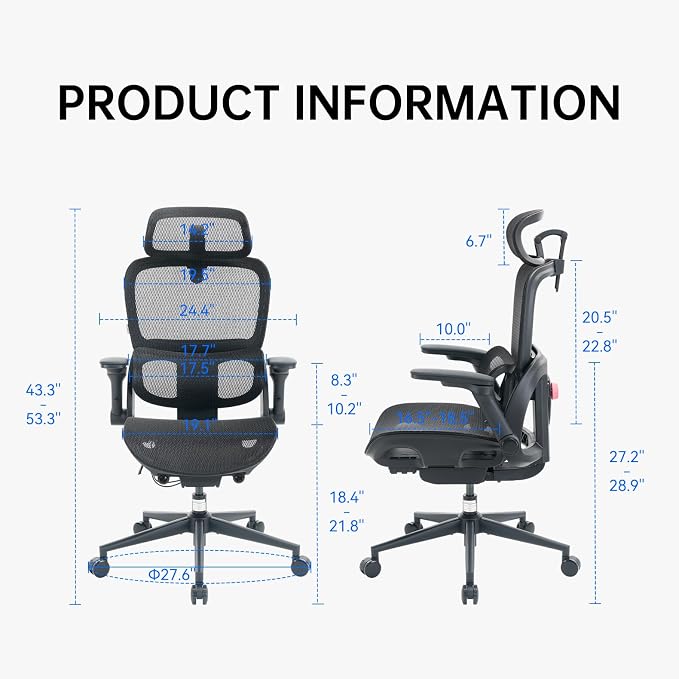 SIHOO B300 PRO Ergonomic Office Chair, High Back Mesh Computer Chair with Wide Headrest, 6D Flip-Up Rotatable Armrests, Adaptive Lumbar Support, 135° Reclining Home Office Desk Chair, Soft Black
