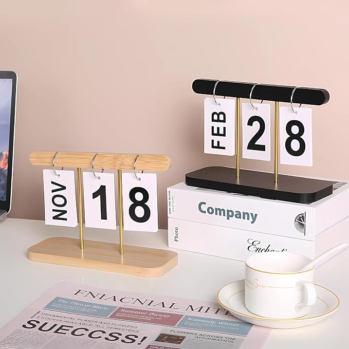 Perpetual Daily Flip Calendar for Desk 2026 Reusable Office Desktop Decor Home Accessories Photography Props (Wooden)