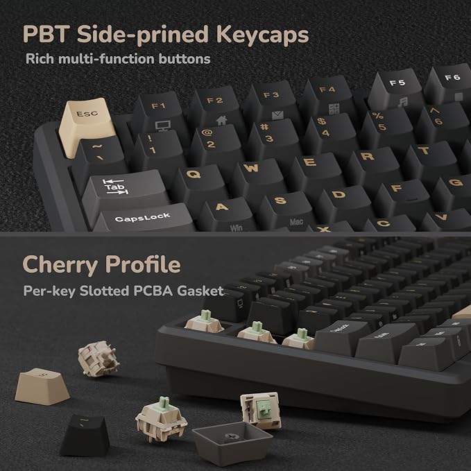 RK ROYAL KLUDGE M75 Wireless Mechanical Keyboard 2.4Ghz/BT5.1/USB-C Gaming Keyboard 75% Layout 81 Keys Gasket Mount with OLED Display & Knob RGB Backlight Hot-Swappable Light Switch, Grey