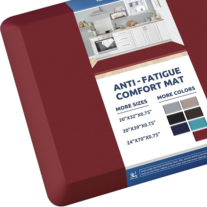 0.8" Thick Kitchen Mat Cushioned Anti Fatigue Rug Comfort Floor Mats | Water-Resistant, Non-Slip, Easy to Clean Comfort Floor Mat for Kitchen, Sink & Office, Multiple Colors & Sizes, 70" x 24"