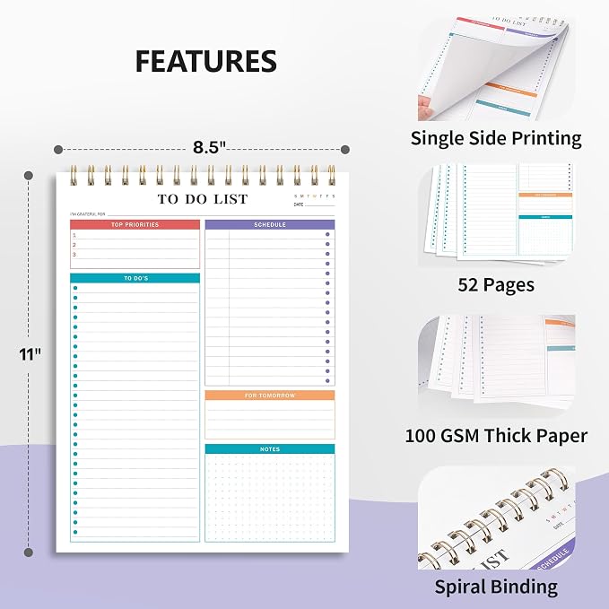To Do List Notepad Notebook for Work 8.5"x11"Undated Daily Planner | Checklist Note Pad with Schedule, Task Tracker, Stay Organized, Office Supplies & Desk Accessories, 52 Tear-Off Sheets, Gray
