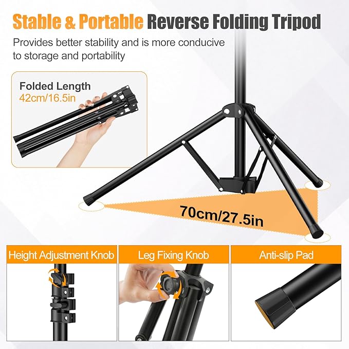 White Backdrop Stand Kit 5x6.5ft with T-Shaped Stand, White Screen Background with Reverse Folding Base Portable Carrying Bag and 5 Clamps for Photography Streaming, Gaming, Video Recording