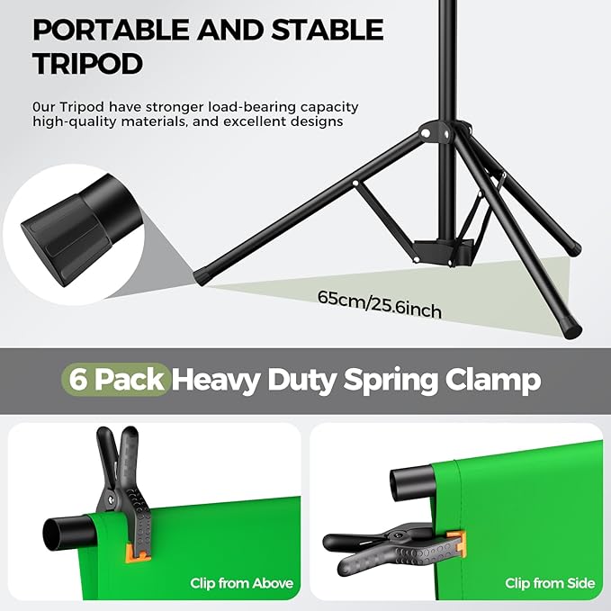 EMART Green Screen Backdrop Kit with Reverse Folding Base, 5x6.5ft Photo Greenscreen Background with Portable T-Shape Stand and 6 Clamps for Photography, Photoshoot, Studio Video Recording, Streaming