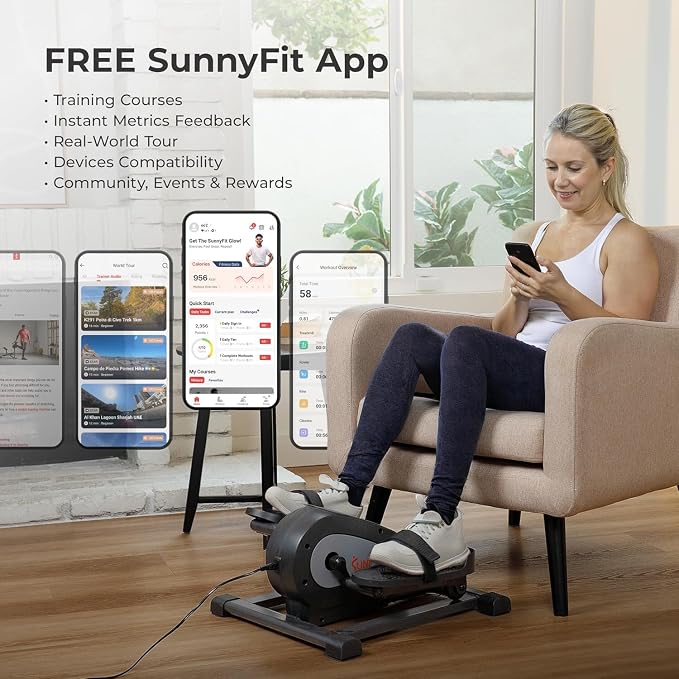 Sunny Health & Fitness Under Desk Pedal Elliptical Machine, Adjustable Resistance Leg Exerciser Office Home Workout While Sitting for Seniors