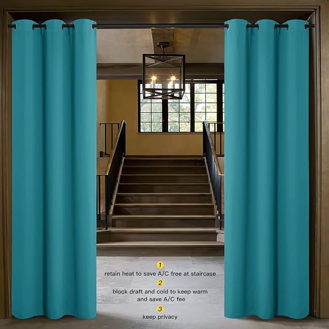 NICETOWN Door Screen Cover for Air Conditioner Room, Insulated Faux Accordion Door, Privacy Draft Keep Heat Out Bedroom Kitchen Drape for Doorway (Peacock Blue, 1 Panel, 5ft Wide x 7ft Long)
