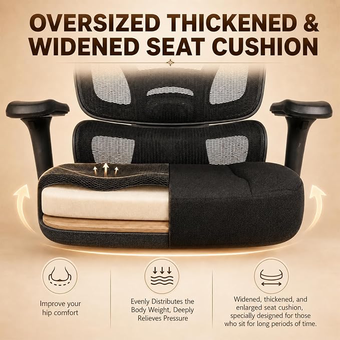Ergonomic Office Chair with Footrest - High Mesh Back Computer Desk Chair | with Back Support, 135° Reclining, 4D Armrest & Headrest, 400lbs Thickened Seat Cushion, for Home Office, Work & Gaming