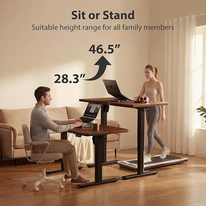 Cubiker Standing Desk, 55x28 Inches Sit Stand Home Office Desk, Electric Stand up Desk, Adjustable Desk with Splice Board, Black Frame/Black Walnut Top