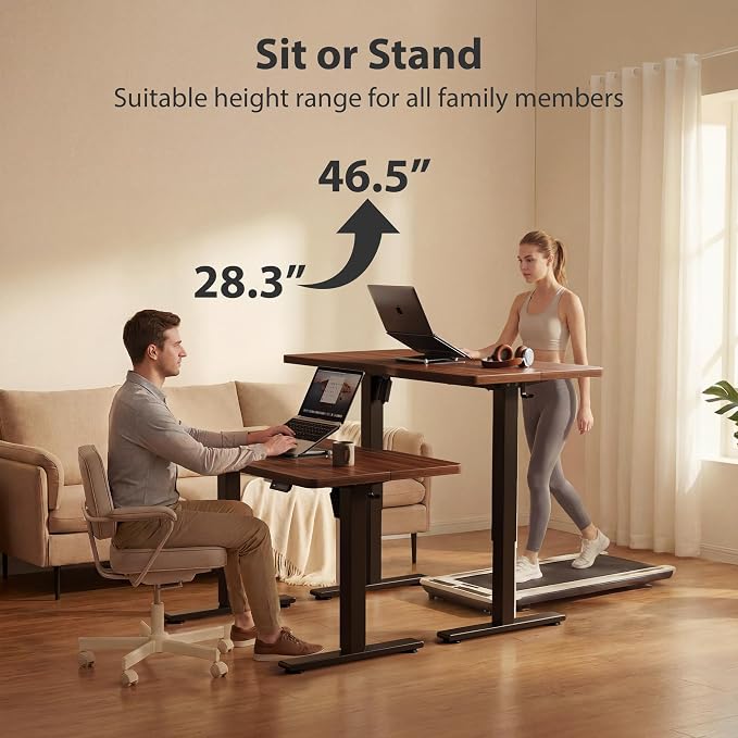 Cubiker Standing Desk, 40x24 Inches Sit Stand Home Office Desk, Electric Stand up Desk, Adjustable Desk with Splice Board, Black Frame/Black Walnut Top