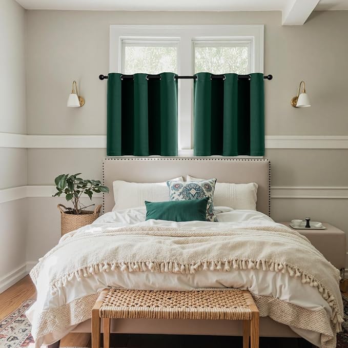 MIULEE Blackout Curtains for Bedroom Living Room 2 Panels, Thermal Insulated Room Darkening Drapes Grommet Noise Reducing Light Blocking Window Treatments 36 Inches Long 40x36 Inch Hunter Green